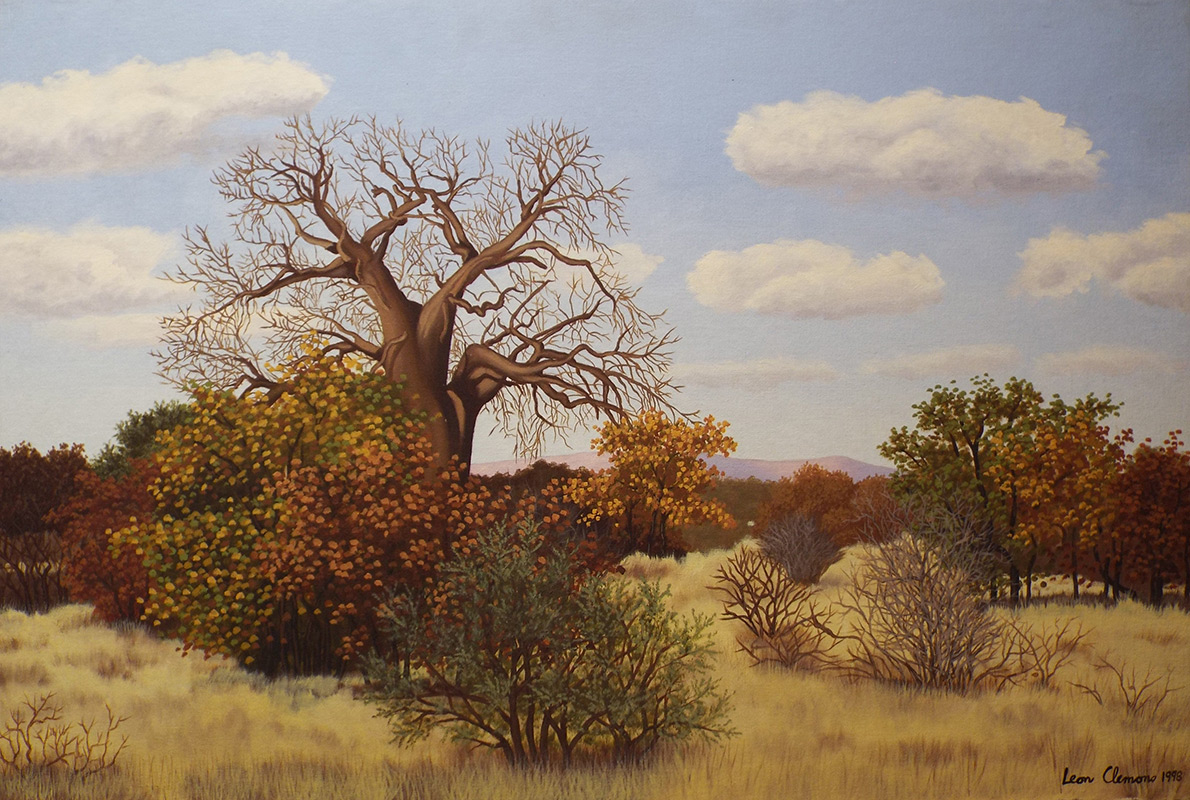 Leon's realistic artwork - Baobab and Mopani Landscape